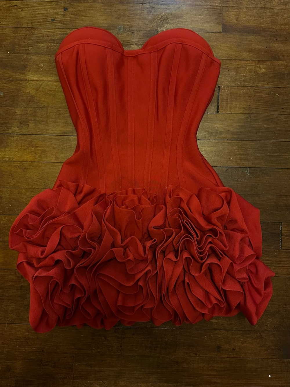 Strapless Red Ruffle Mini Dress